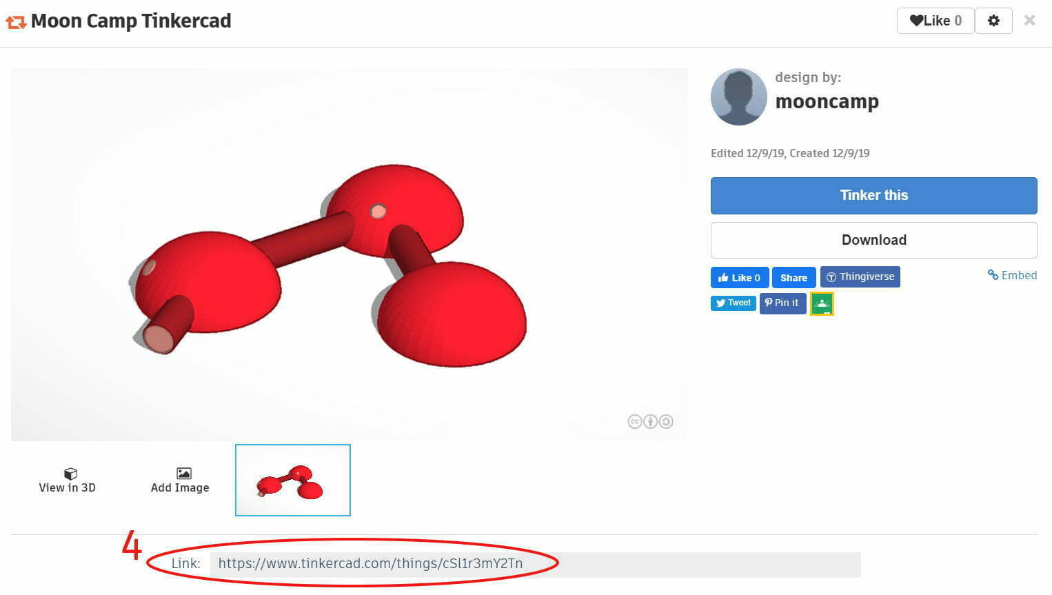 how to share a public link with tinkercad moon camp challenge